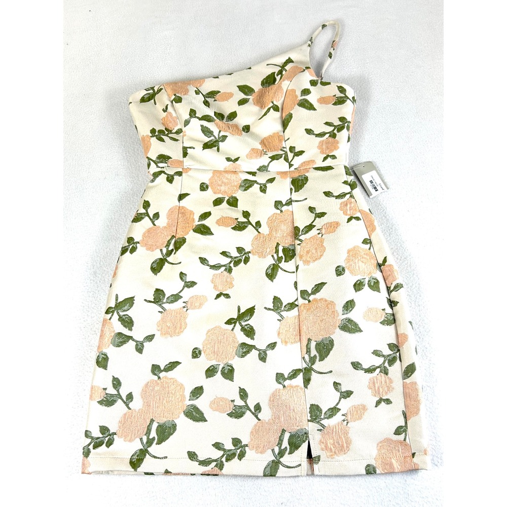 Big Waterblue Sky One Shoulder Dress Women S Beige Floral Brocade Cocktail